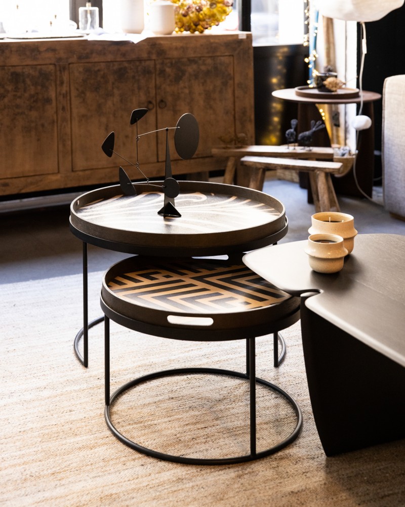 Plateau rond Ethnicraft pour tables gigognes Graphite chevron l