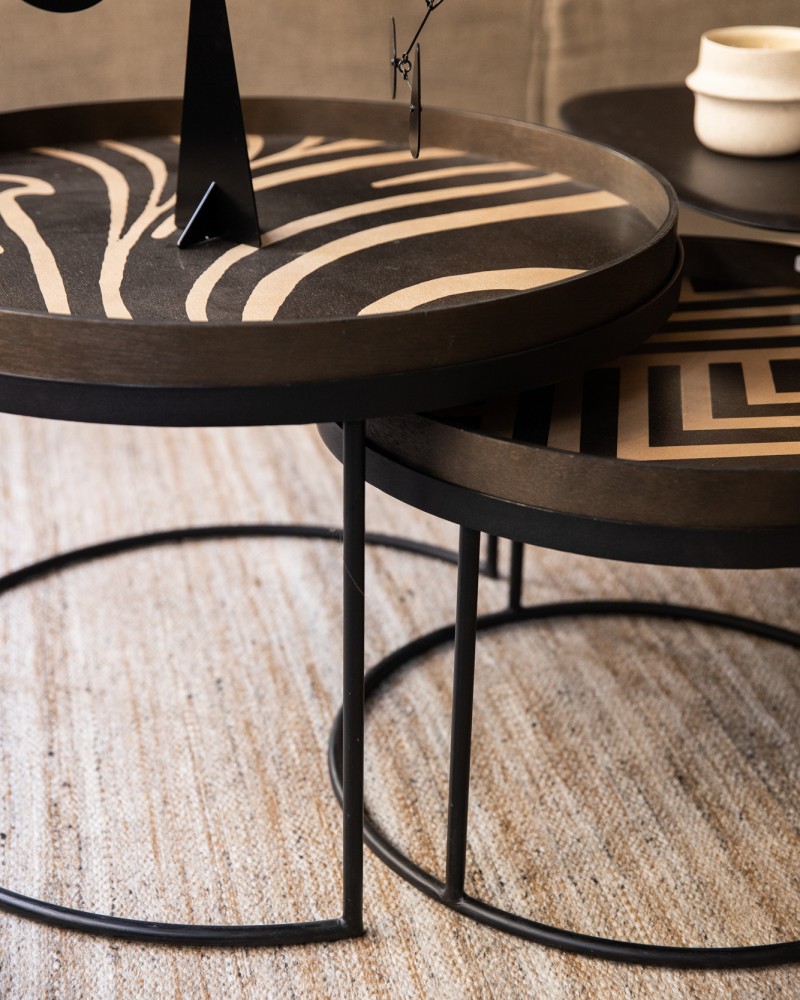 Plateau rond Ethnicraft pour tables gigognes Graphite chevron l