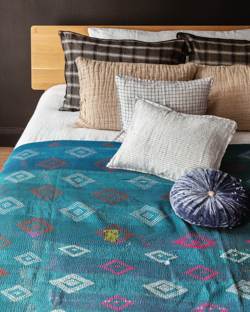 Couette Kantha Indienne En Coton - Taille Unique 152x228 Cm - Motifs Imprimés à La Main Vintage - Couvre-lit Jetable Réversible
